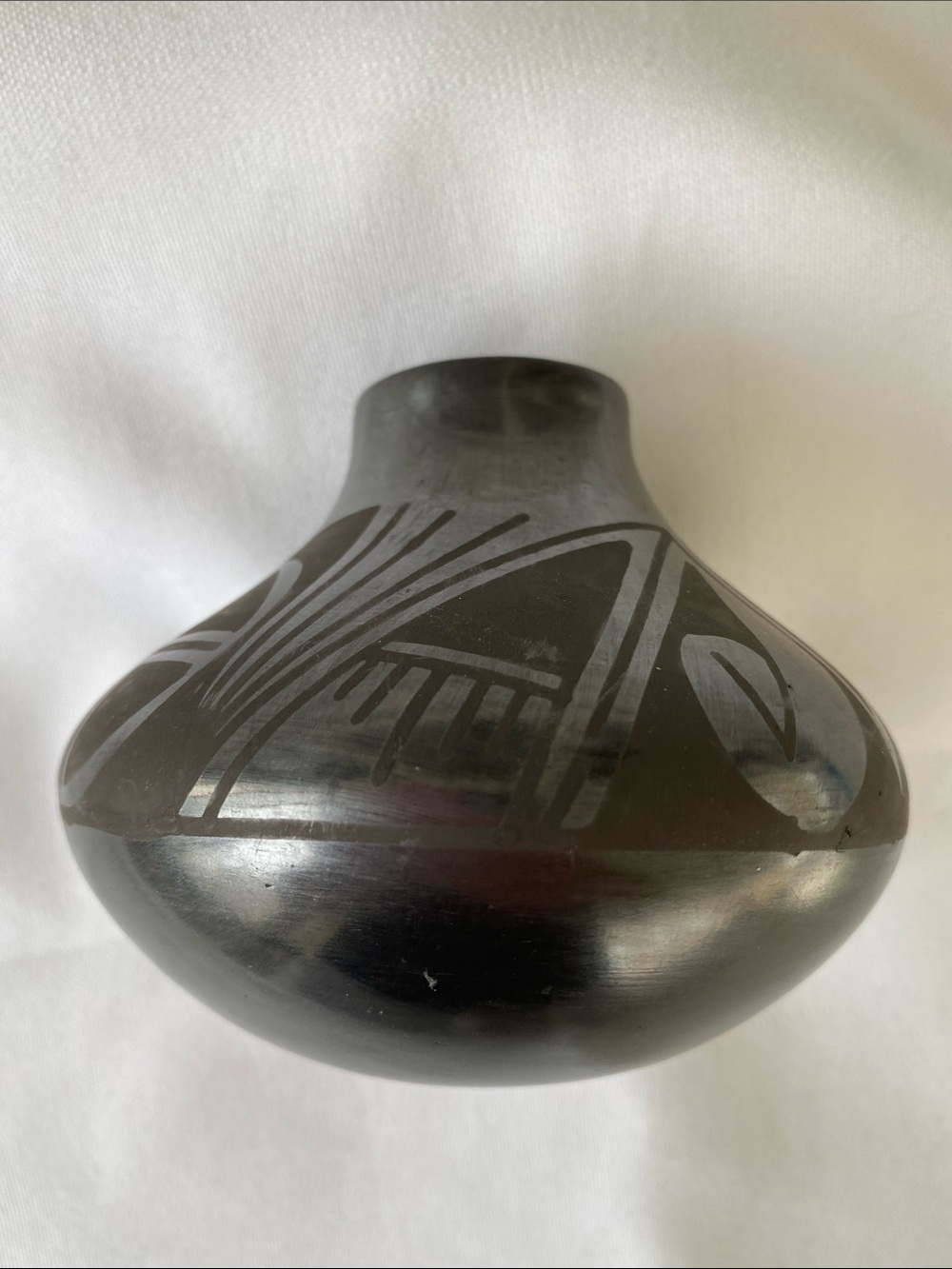 Mata Ortiz Etched Black Pottery Vase Signed